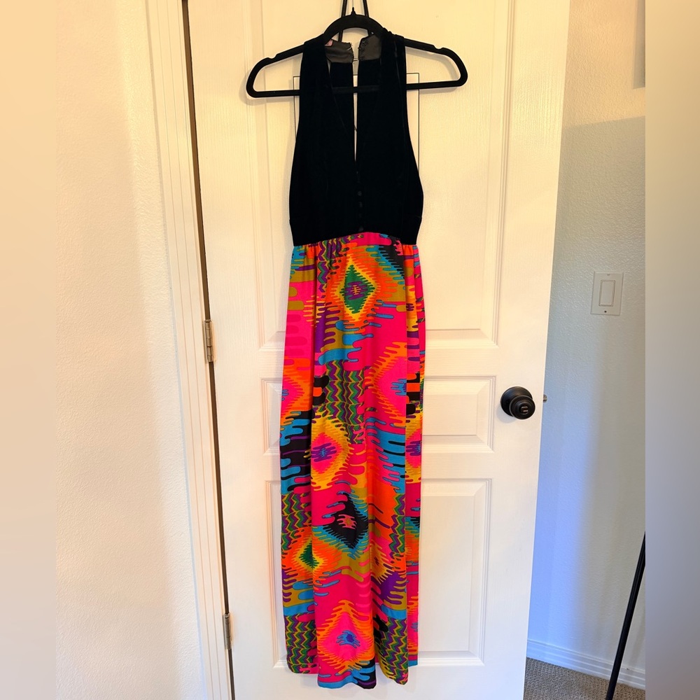 Vintage Velvet Multicolor Maxi Halter Dress sexy back!